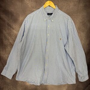 Ralph‎ Lauren Oxford Shirt Men 2XB Big Checkered Plaid Classic Pony